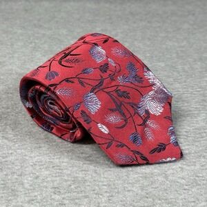 Vintage Altea Milano Red Floral Silk Tie Handmade‎ Italy 1990s Elegant & Rare